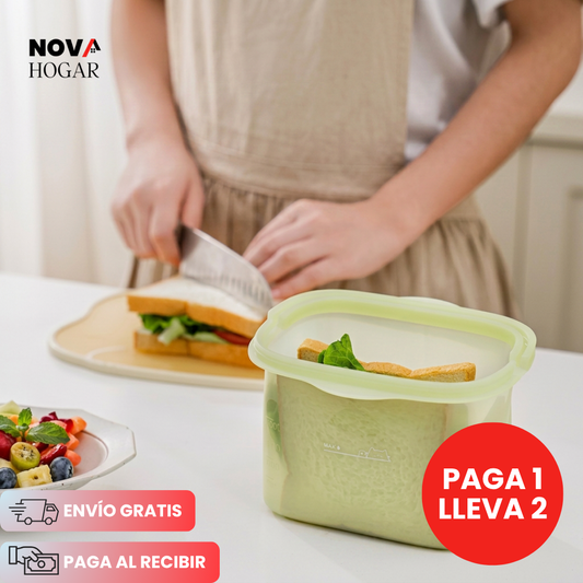 2x1 FreshLocker™ Bolsa Hermética de 1000ml en Silicon para Alimentos