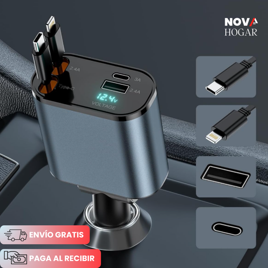 AutoCharg™ Cargador Retráctil 4 en 1 para Vehículo