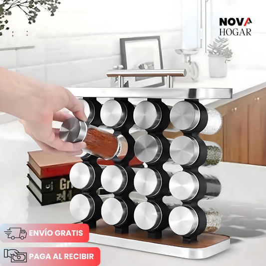 SpiceHub™ Organizador Premium de Especias + 16 Frascos