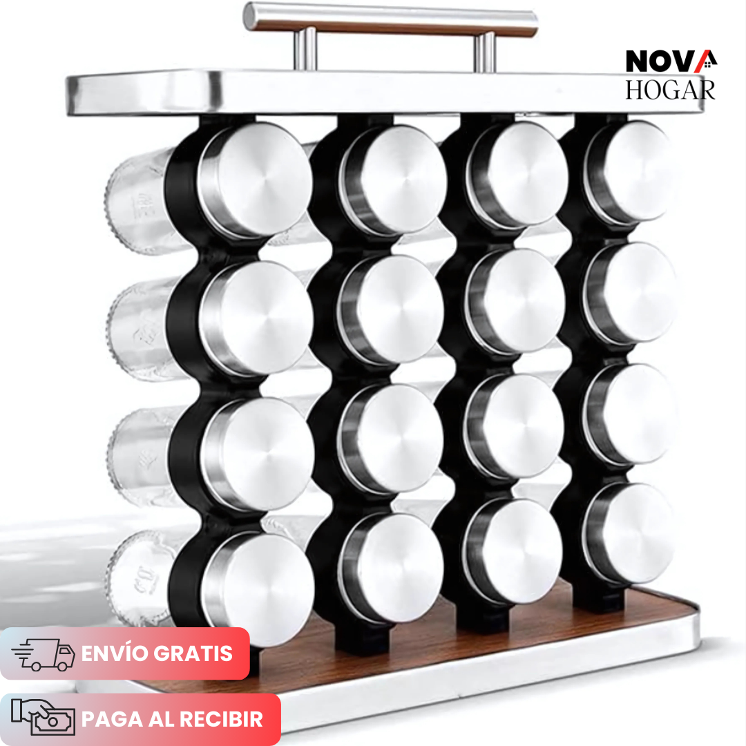 SpiceHub™ Organizador Premium de Especias + 16 Frascos