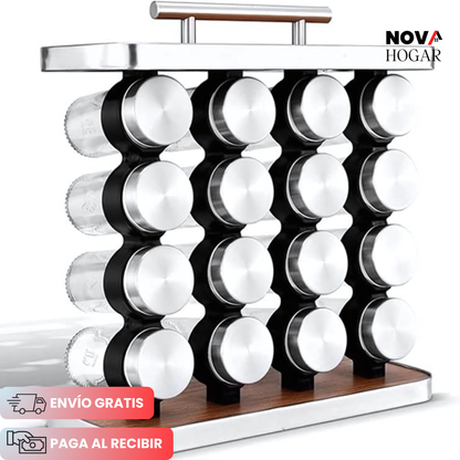 SpiceHub™ Organizador Premium de Especias + 16 Frascos