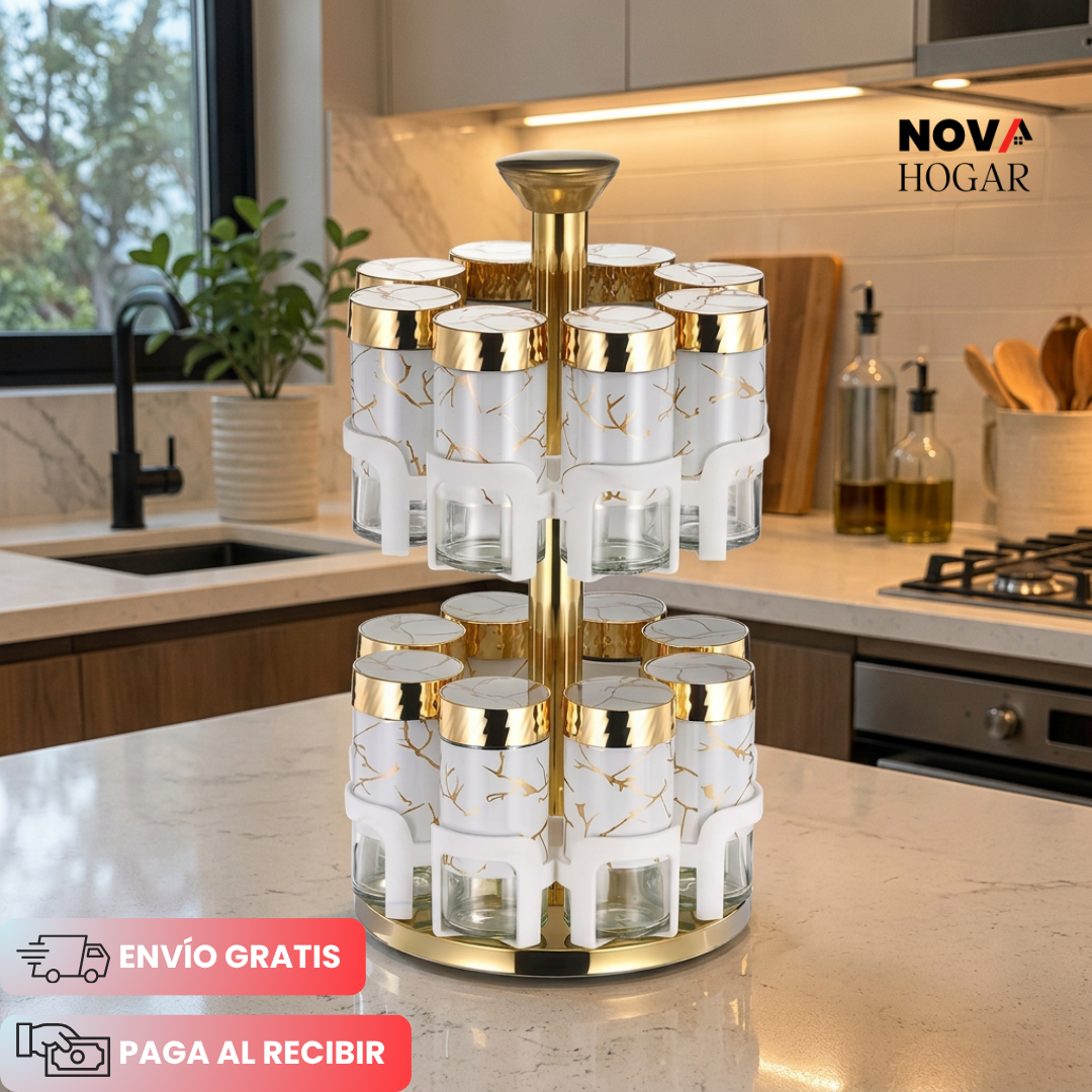 EliteSpice™ Carrusel para Condimentos con 12 Frascos Premium