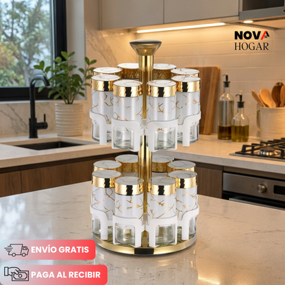 EliteSpice™ Carrusel para Condimentos con 12 Frascos Premium