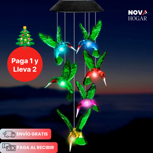 2x1 HumiLumi™ Campanilla con Luz Solar de Colibríes