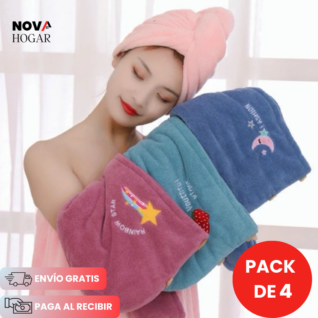 Pack x4 TowelEase™ Toalla Microfibra para Secado Rápido del Cabello