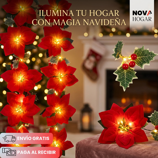HolidayShine™ Guirnalda Iluminada De Flores Navideñas de 3 Metros