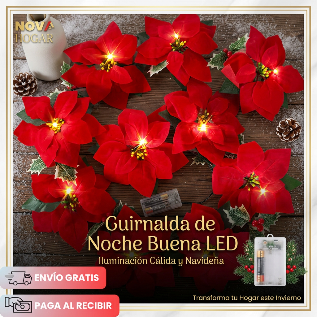HolidayShine™ Guirnalda Iluminada De Flores Navideñas de 3 Metros
