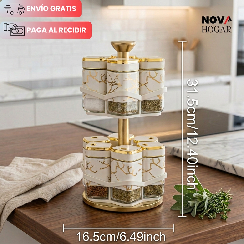 EliteSpice™ Carrusel para Condimentos con 12 Frascos Premium
