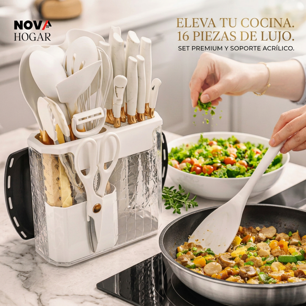 ChefElite™ Set de 16 Utensilios Premium con Elegantes Acabados